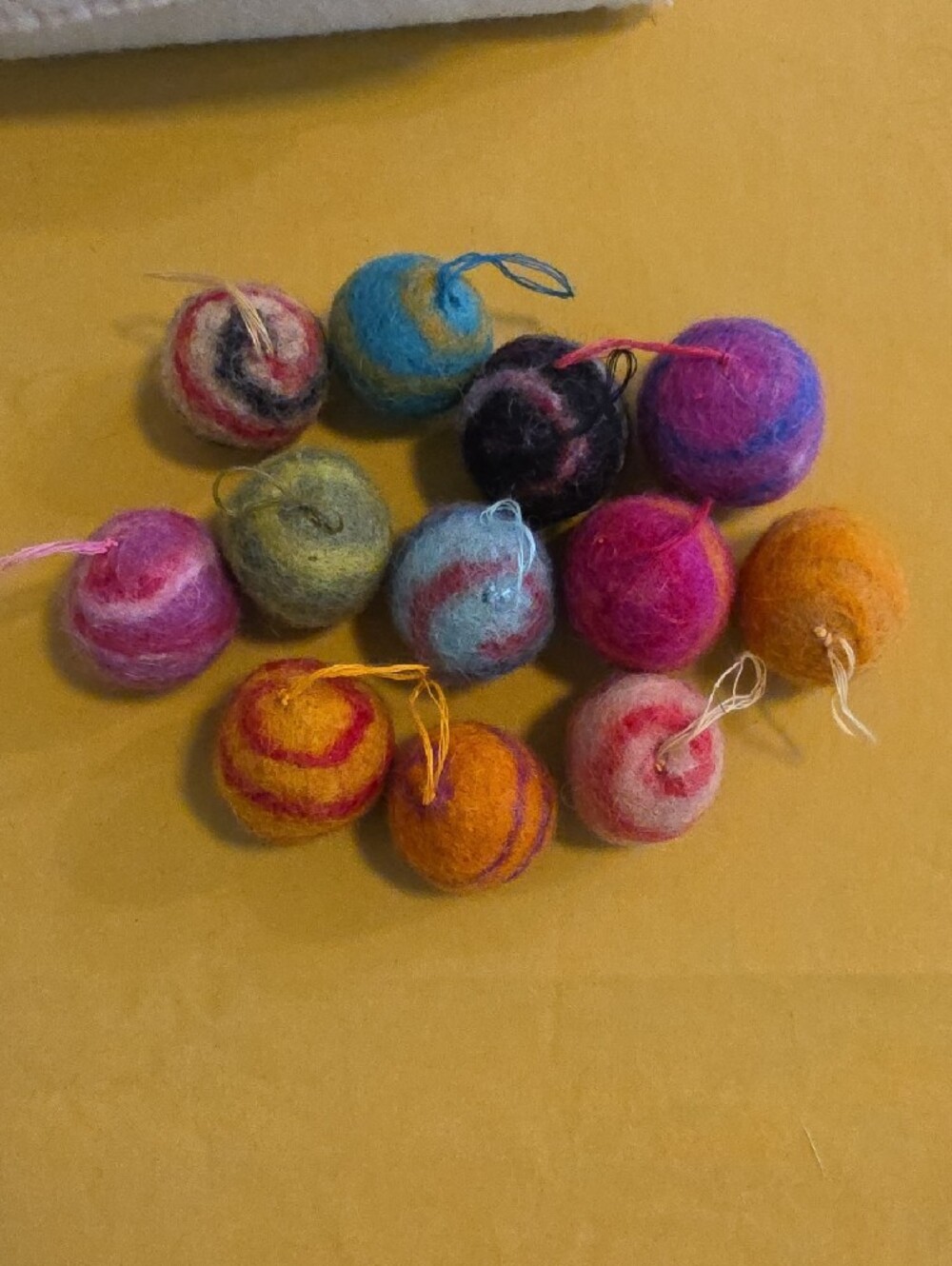 12 Handcrafted Felted Wool Hanging Ornaments & Wool Box ▪ Use For Any Occassion!
